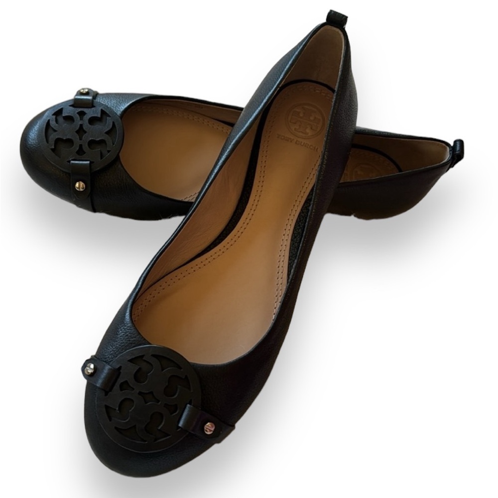 Tory Burch Black Flats with Logo Detail